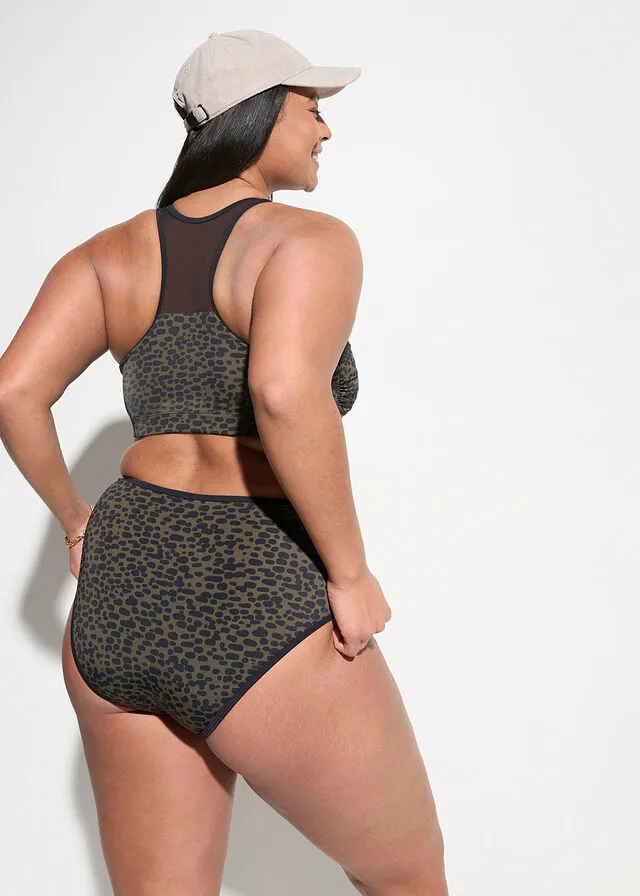 Bikini bustier (conjunto de 2 piezas) de poliamida reciclada con compartimentos para prótesis caqui/negro topos